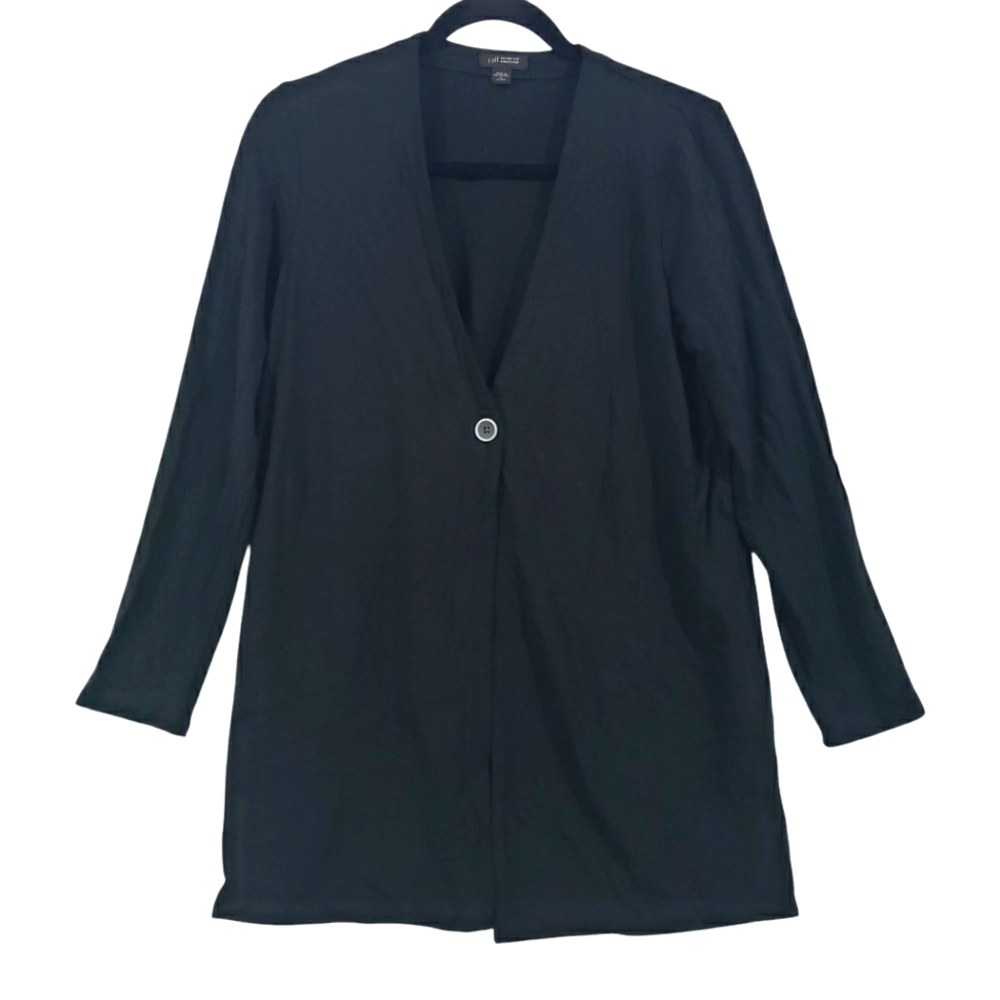 J JILL Wearever Collection Black Single Button Cardigan Sz Small Petite Stretch